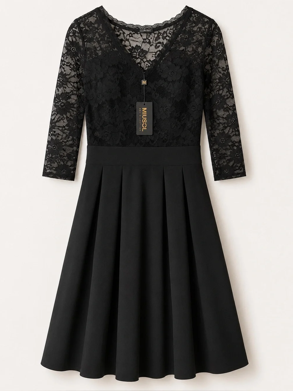 NWT MIUSOL Black Lace Pleated Fit & Flare Dress L